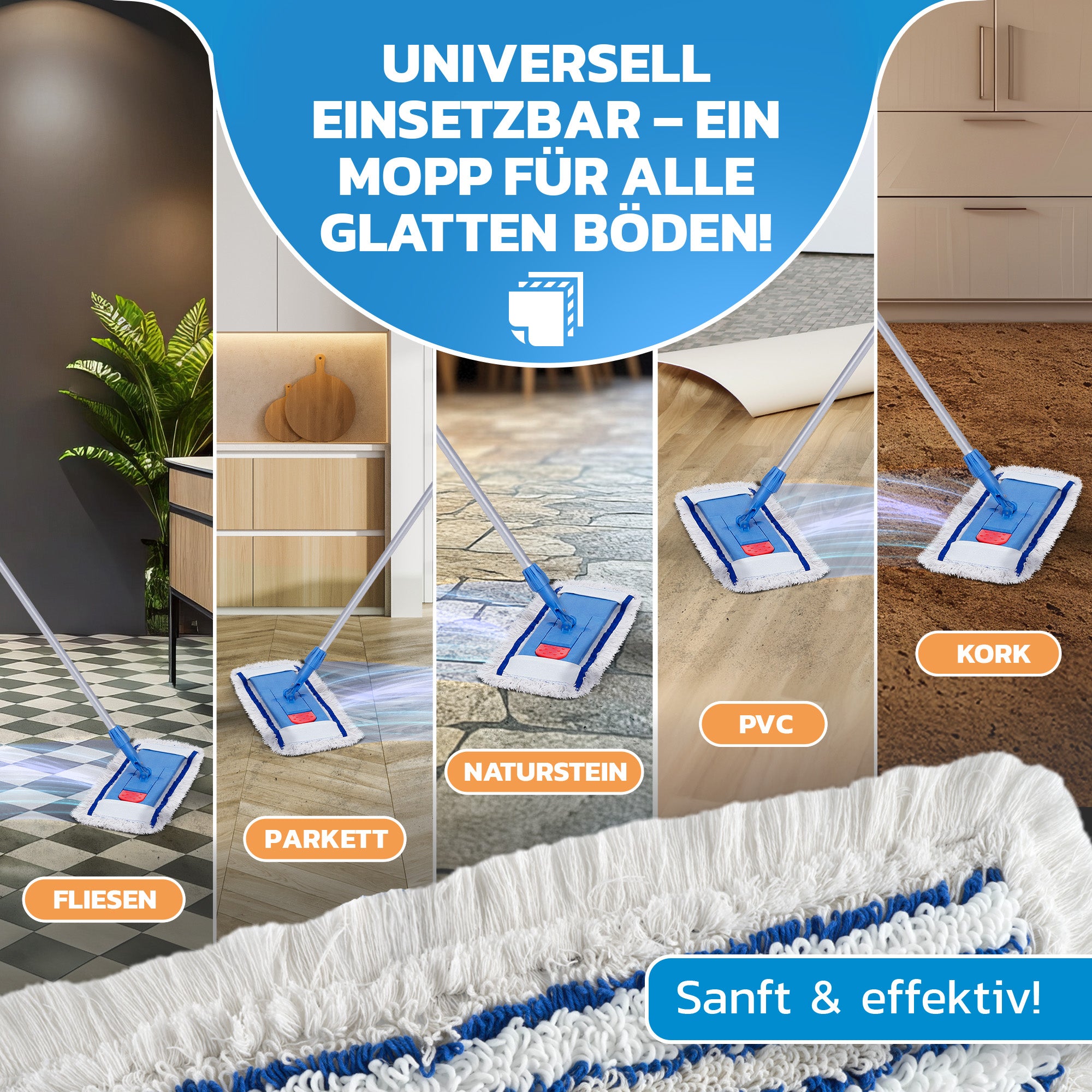 Wischer Set Hospital 40cm (Wischmop + Teleskopstil 90-160cm)