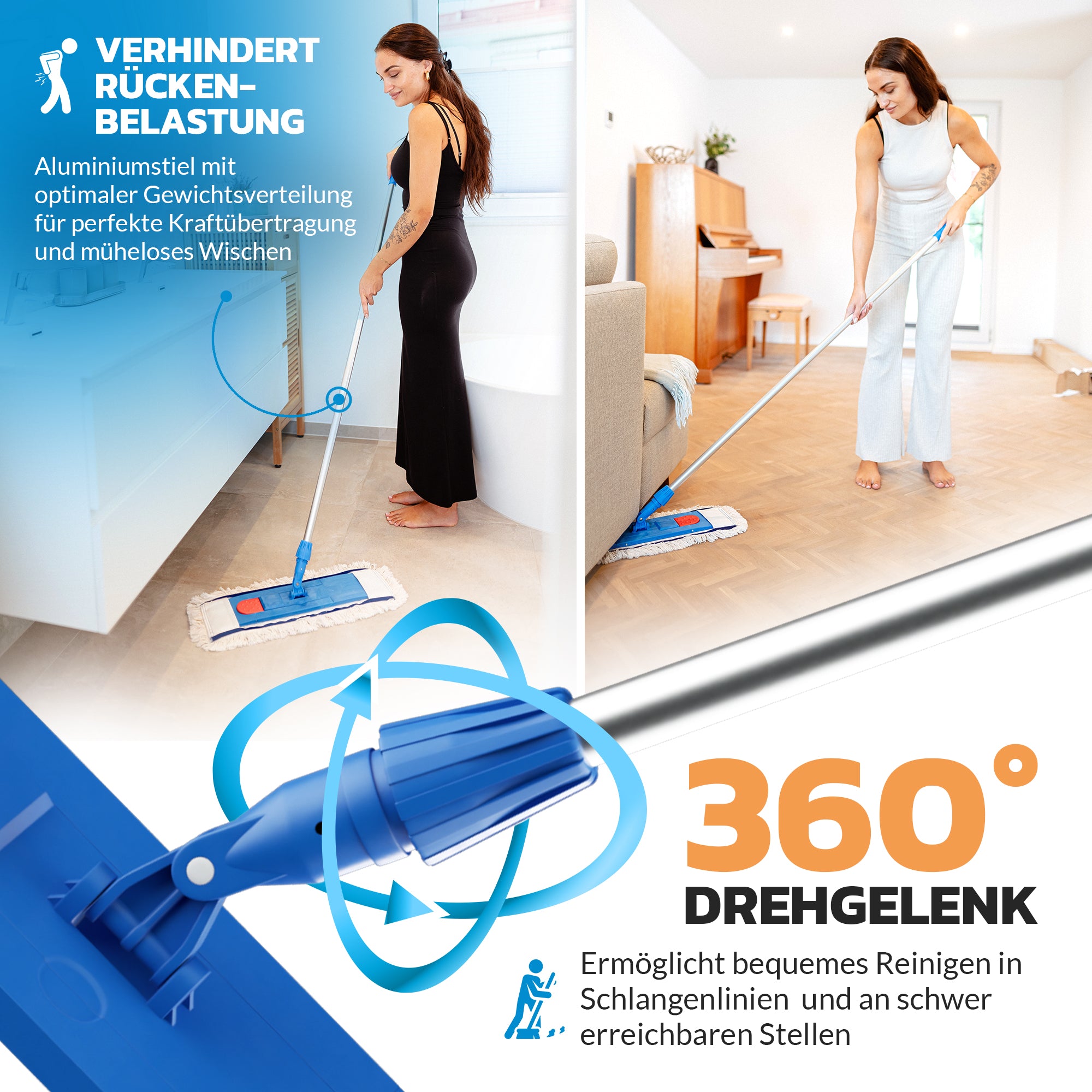 Wischer Set Premium 50cm (Wischmop + Aluminiumstiel)