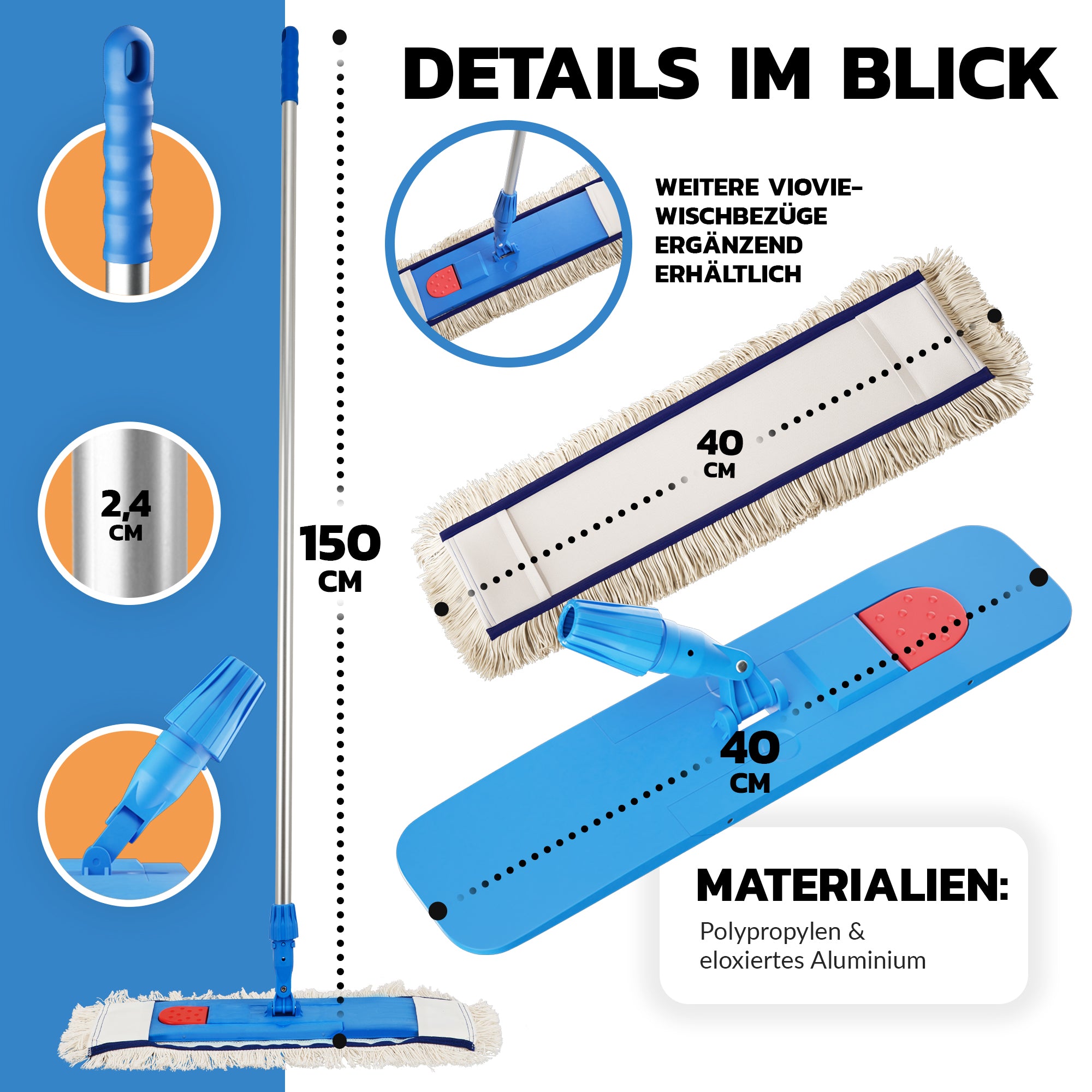 Wisch Set Profi 40cm (Wischmop + Aluminiumstiel)